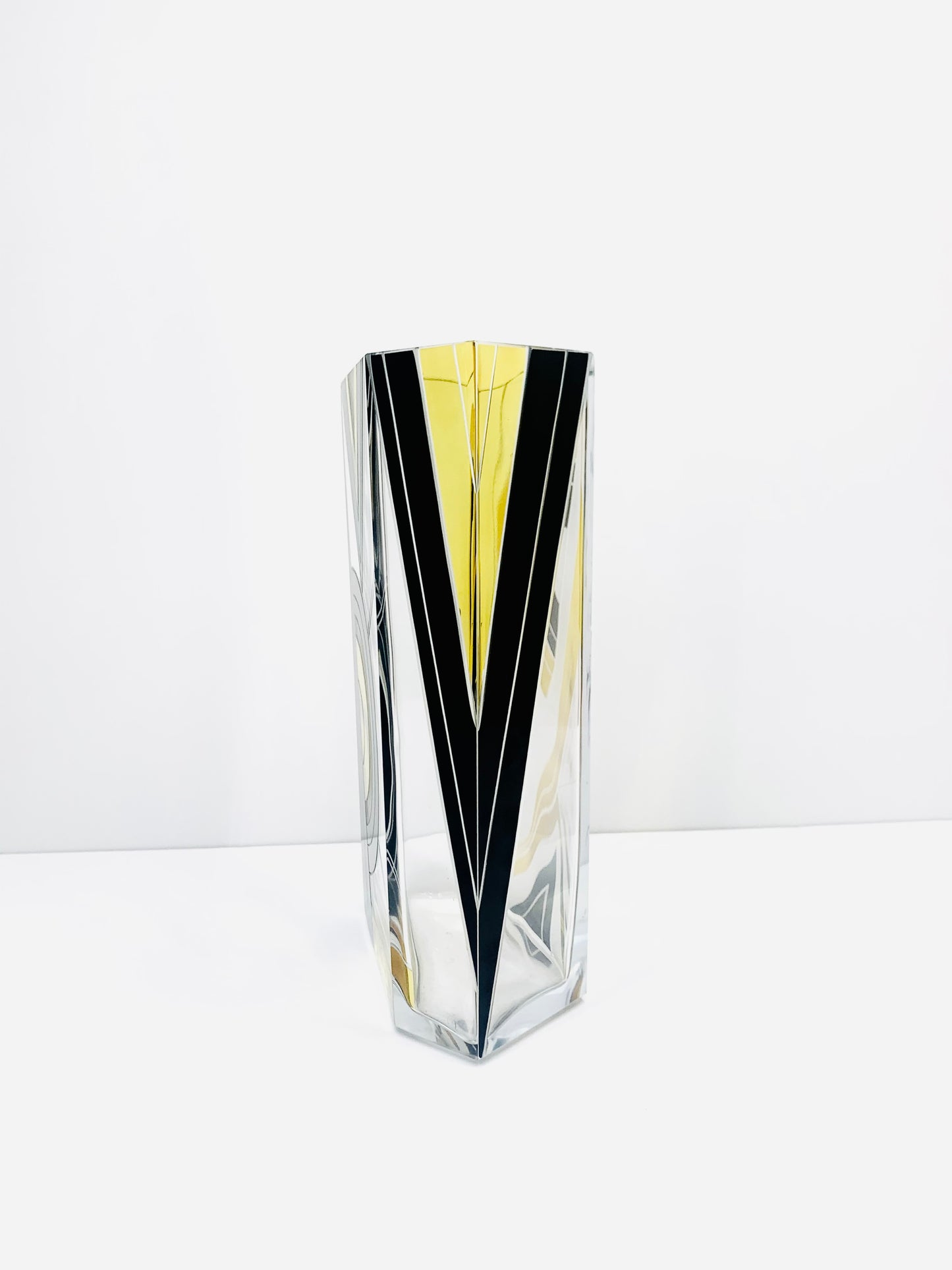 Antique Art Deco black and yellow enamel glass vase by Karl Palda