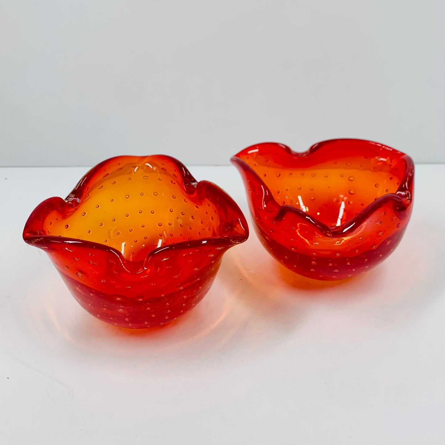 MCM Murano red orange ombré glass ashtray with controlled bubbles