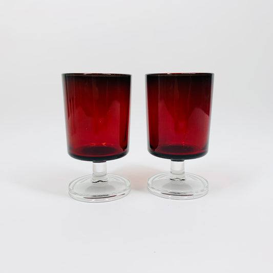 1970s French Luminarc footed ruby glasses