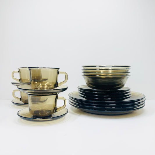 Retro grey tempered glass serveware