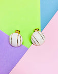 Rare 1960s Italian triple gold plated white enamel stud clip on earrings