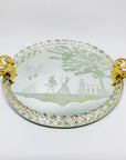 1940s hand etched mirror tray with gold aventurine rope border
