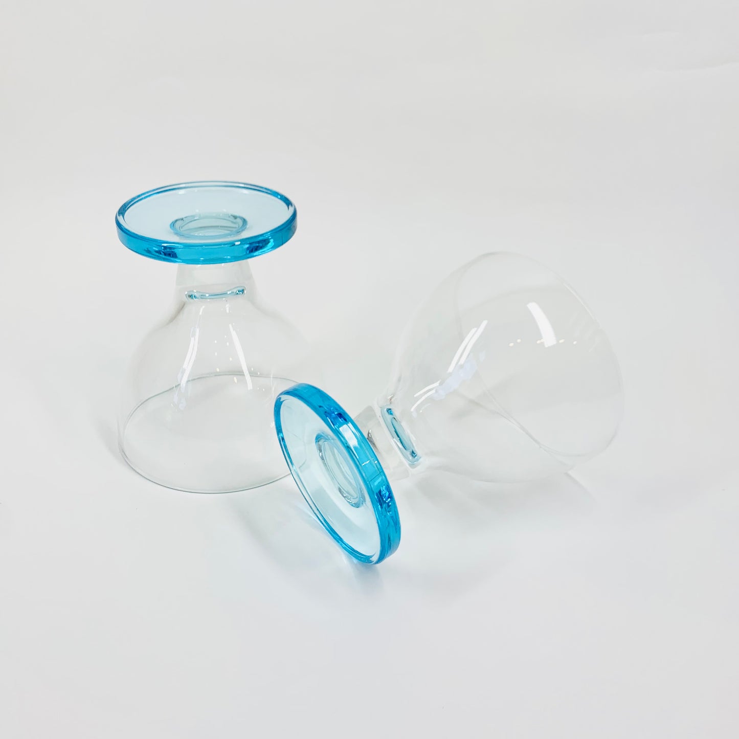 1980s blue round base glass goblets