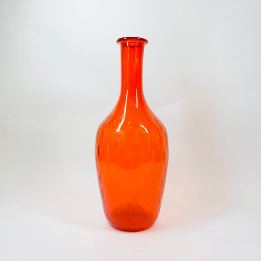 1970s Blenko orange red ombré dimpled glass bottle vase