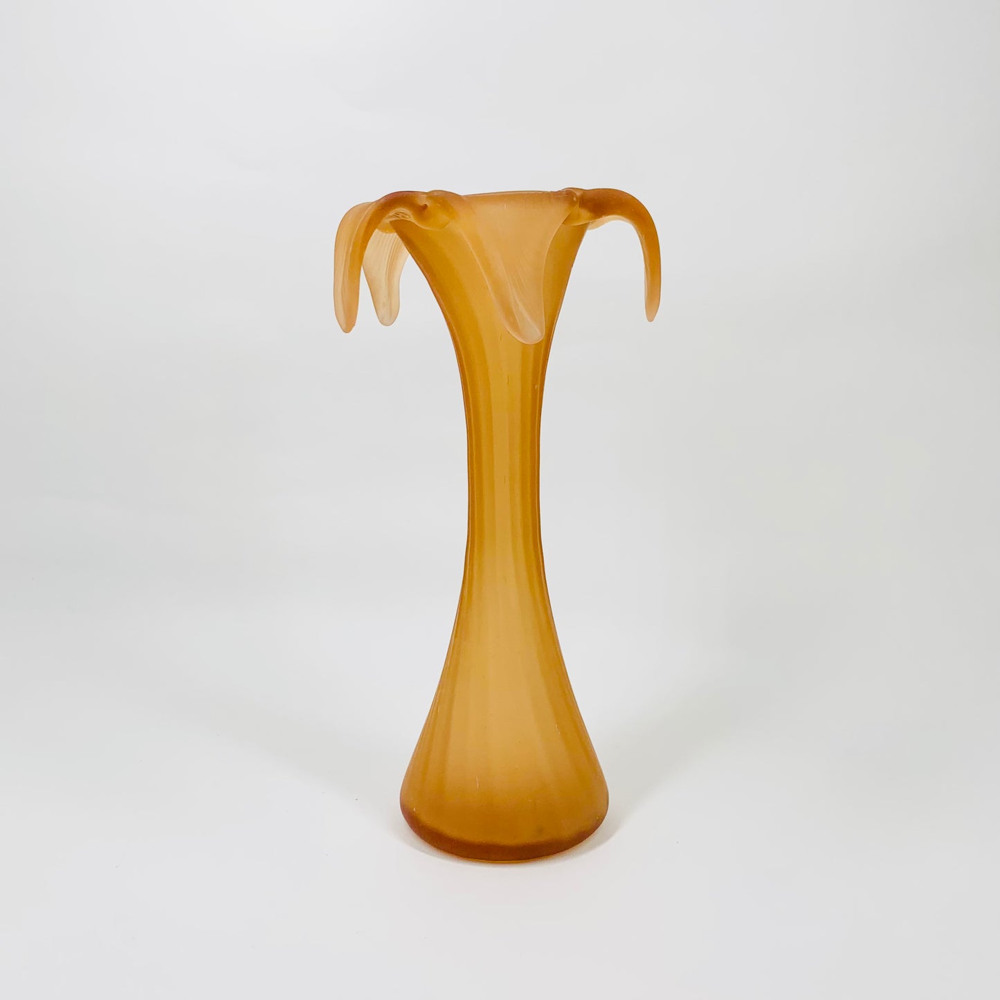 Extremely rare antique Art Nouveau peach satin glass small palm vase