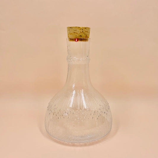 1970s Iittala glass decanter with cork stopper and matching shot glasses