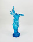 American Fenton Blue Pressed Glass Hand Holding Ruffle Vase