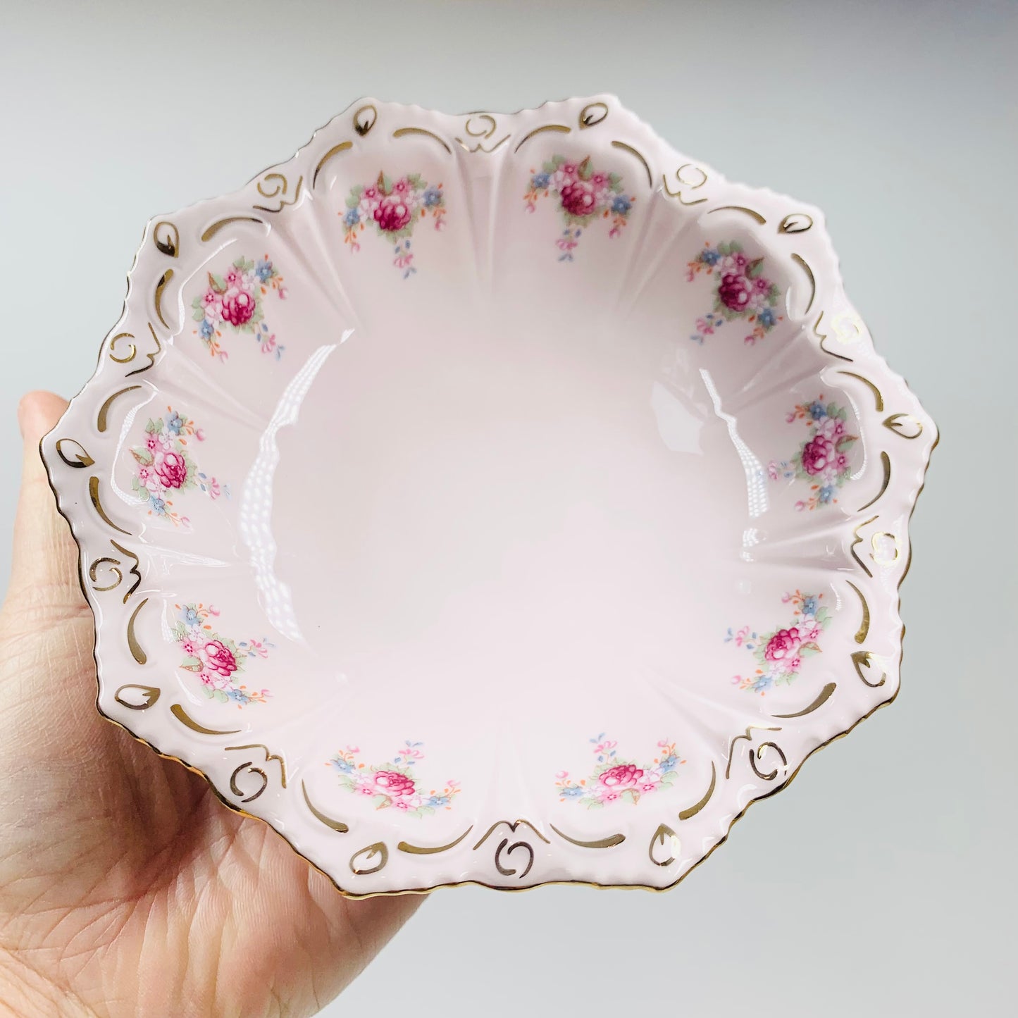 Hand painted pink porcelain nuts bowl