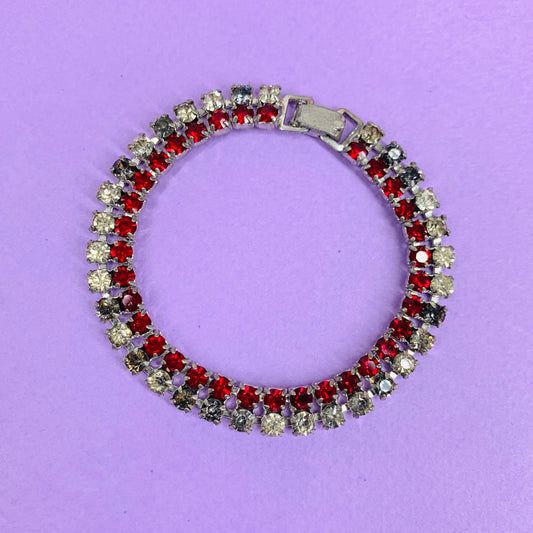 Stunning 1950s costume evening double strands ruby crystals tennis bracelet