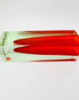 Large MCM red cased green Murano sommerso glass block vase by Mandruzatto