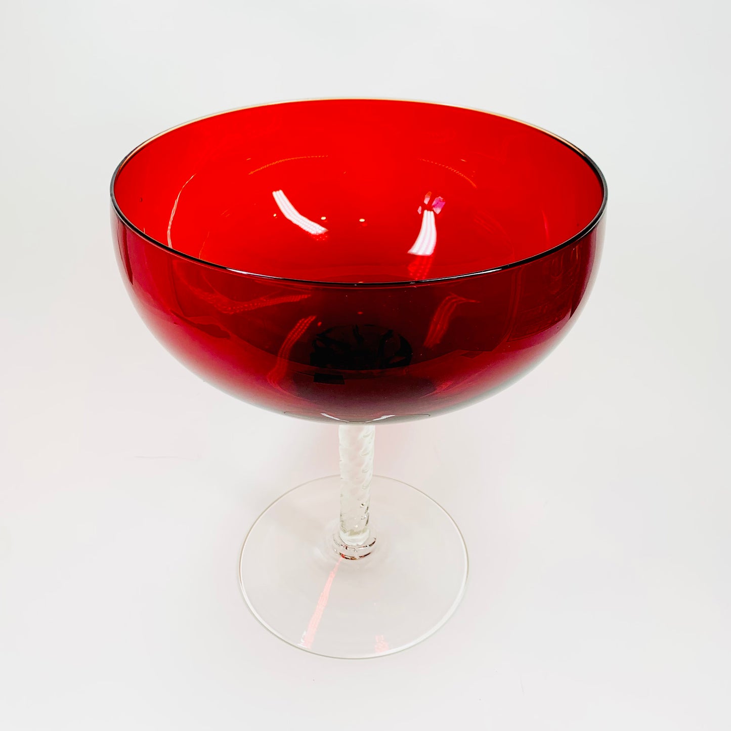 Midcentury large Italian red glass footed bowl