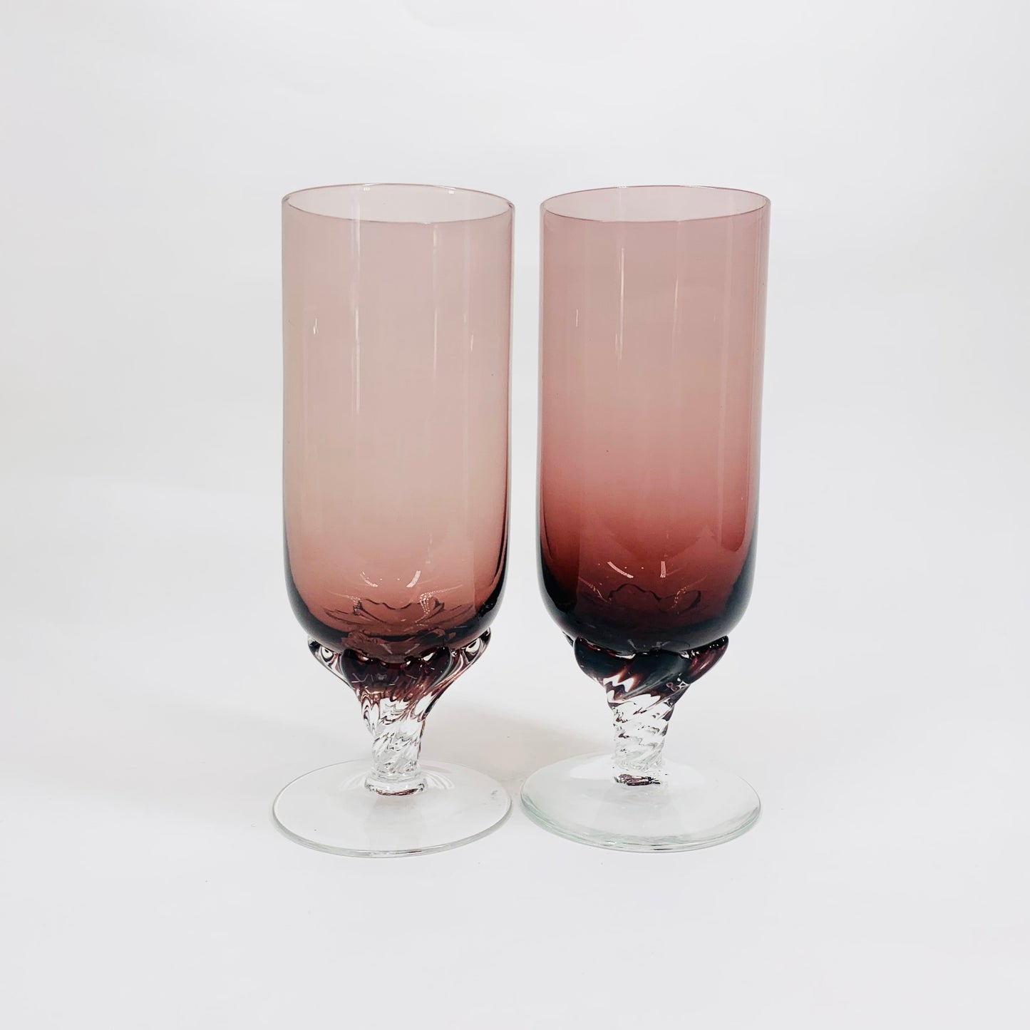 Extremely rare Midcentury amethyst twist stem highball/champagne glasses