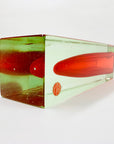 Large MCM red cased green Murano sommerso glass block vase by Mandruzatto
