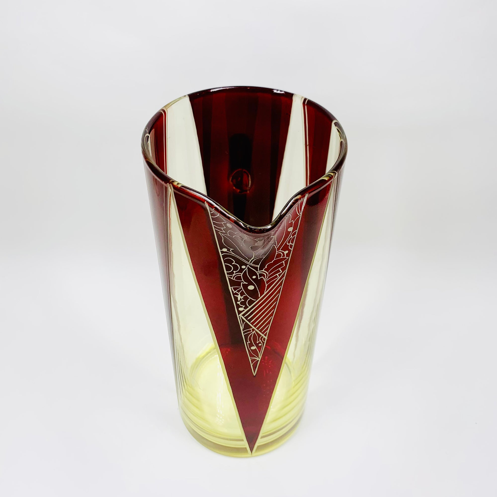Extremely extremely rare antique Art Deco ruby enamel and citrine glass jug and matching wine glasses set by Karl Palda