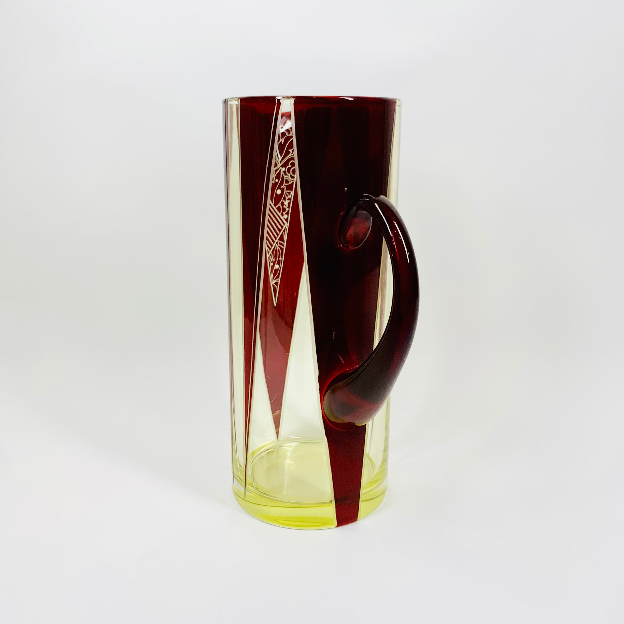 Extremely extremely rare antique Art Deco ruby enamel and citrine glass jug and matching wine glasses set by Karl Palda