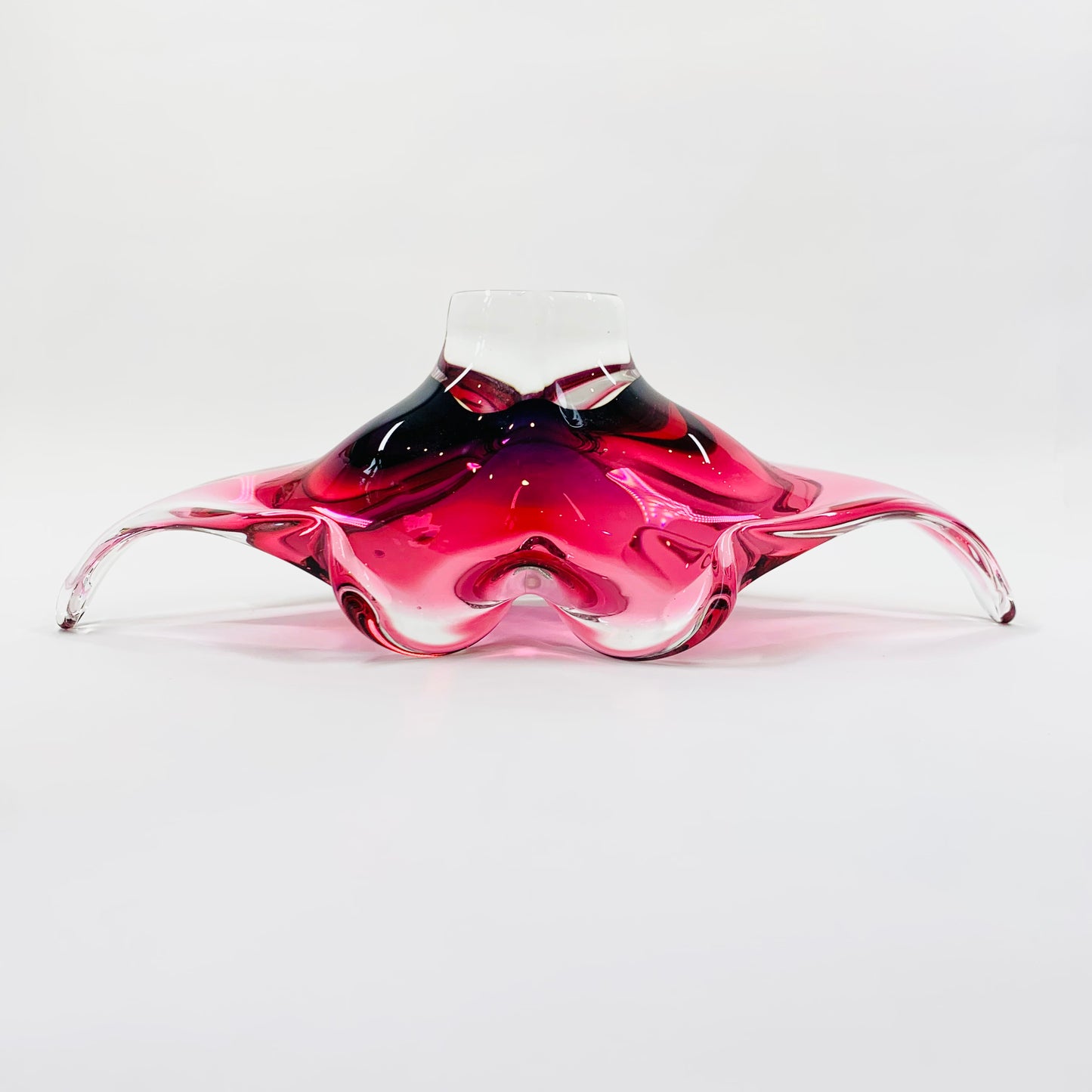 Extremely rare Midcentury  Czech Chribska Glassworks pink & purple sommerso glass Whiskers bowl by Josef Hospodka