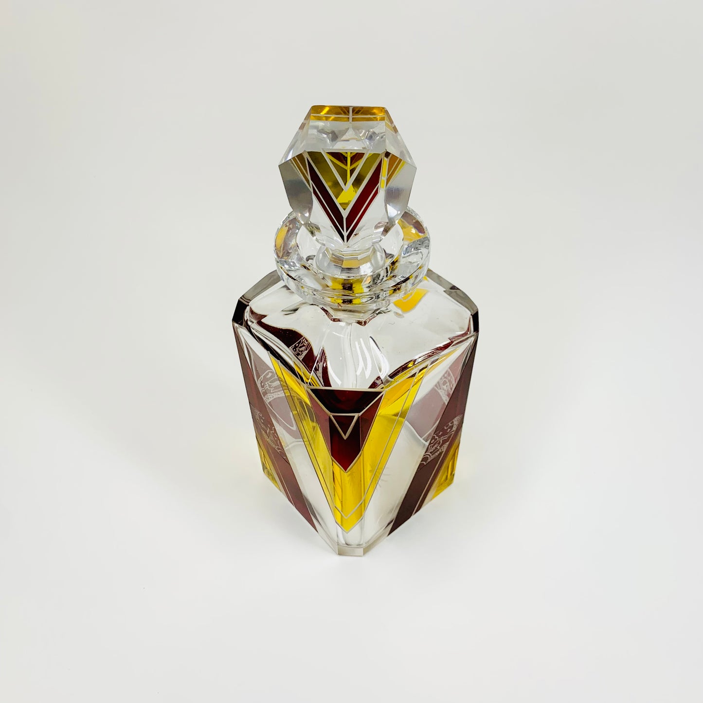 Extremely extremely rare antique Art Deco ruby & gold enamel glass decanter set by Karl Palda