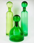 Rare mouth blown vintage Pols Potten green glass decanter bottle with matching stopper