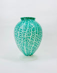 Antique Victorian teal crackle milk glass footed vase