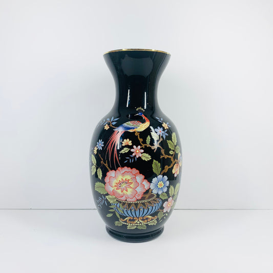 Vintage hand painted black Murano glass vase