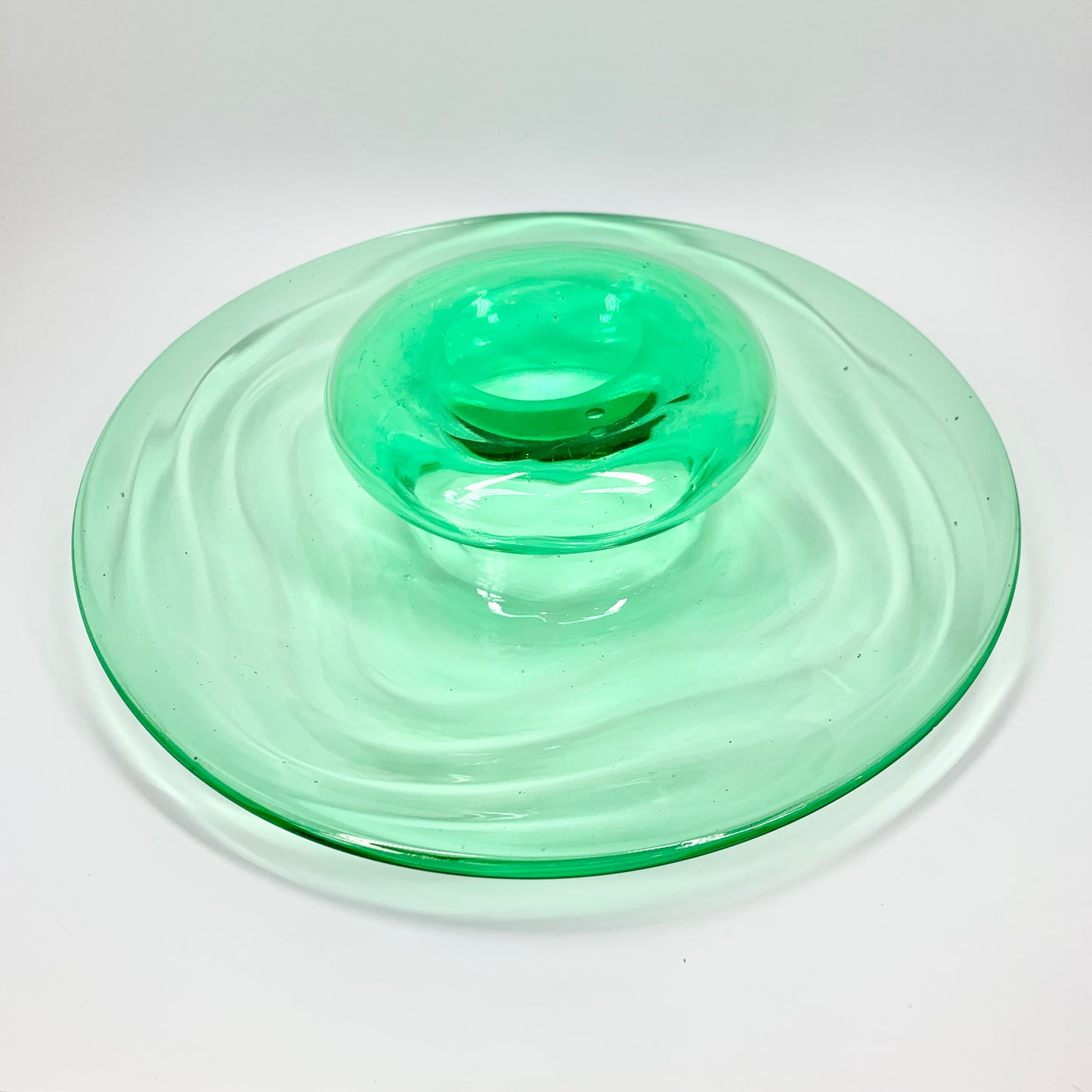 Extremely rare Midcentury studio hand made green glass decorative bowl
