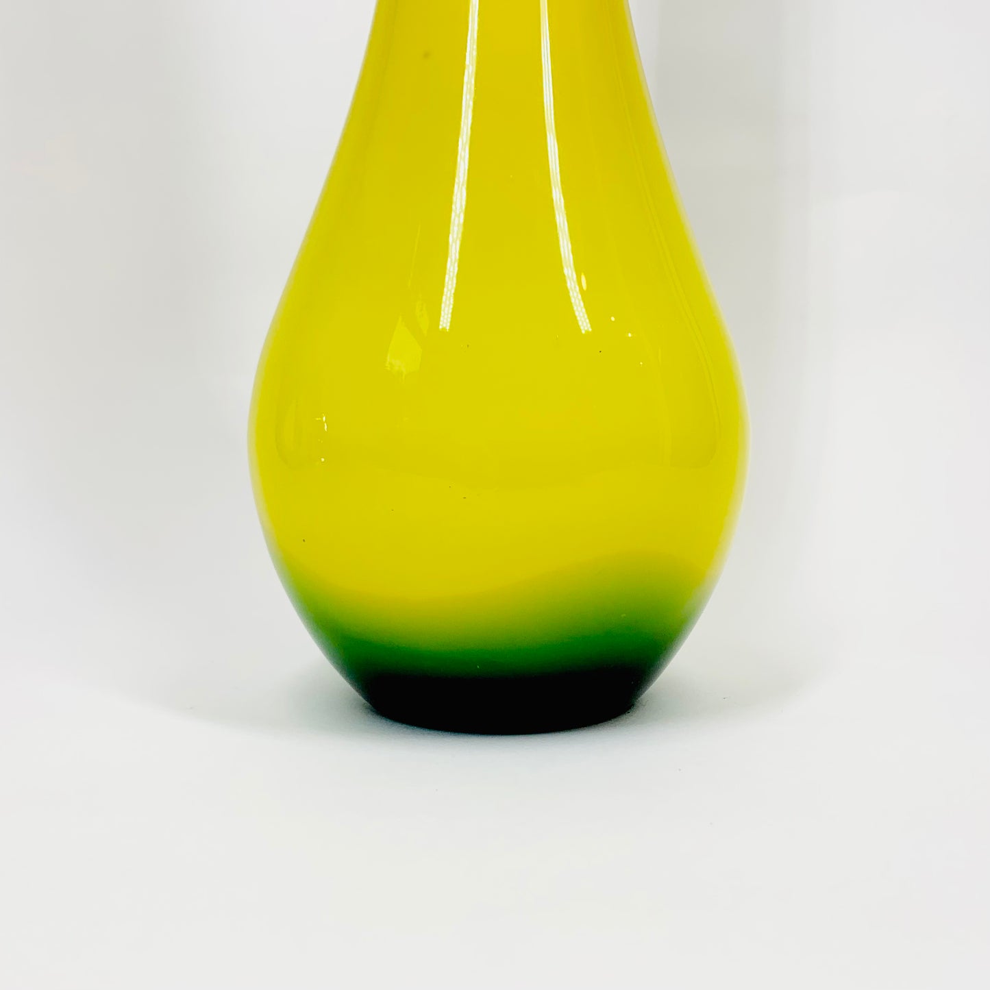 Rare 1970s tall hand made Japanese yellow & green cased glass swung vase