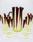 Extremely extremely rare antique Art Deco ruby enamel and citrine glass jug and matching wine glasses set by Karl Palda