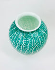 Antique Victorian teal crackle milk glass footed vase