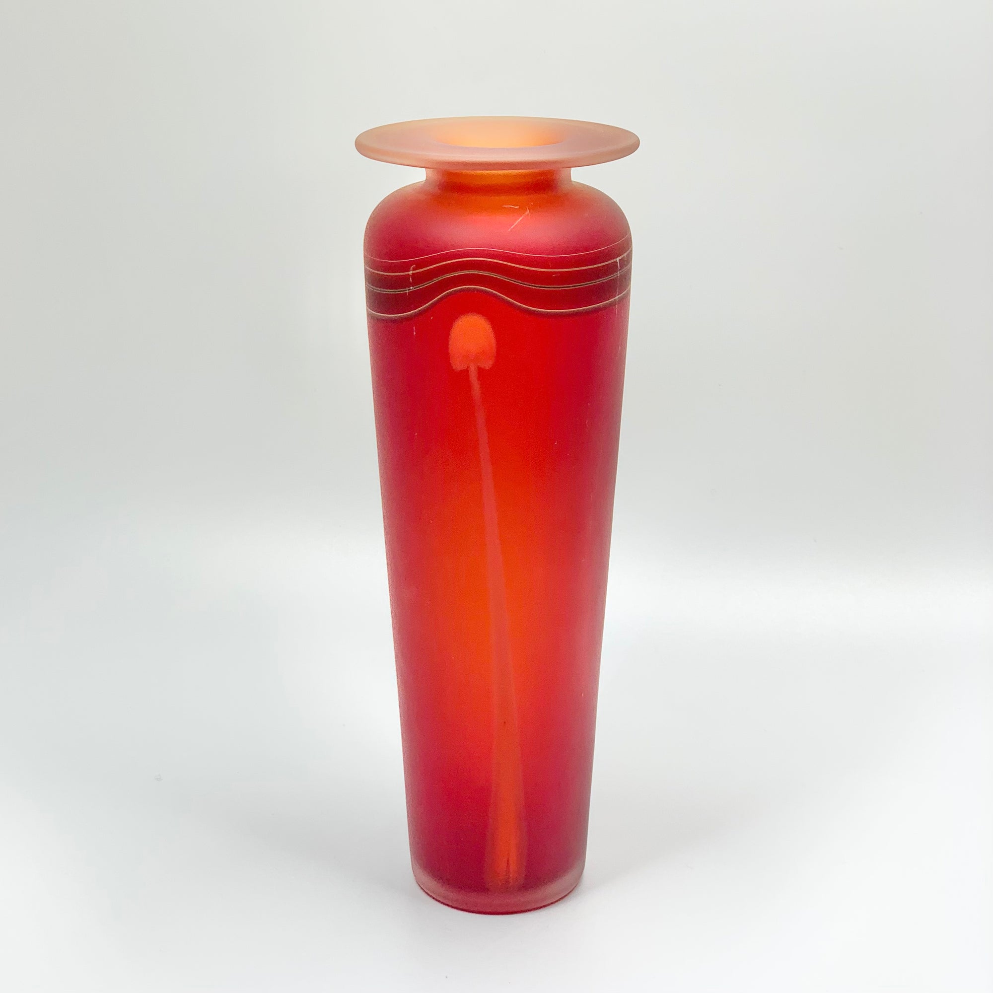 Extremely rare and collectible red satin glass vase by Robert Wynne for Denizen Studio