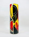 Extremely rare antique Art Deco citrine, black and ruby enamel cylinder glass vase by Karl Palda