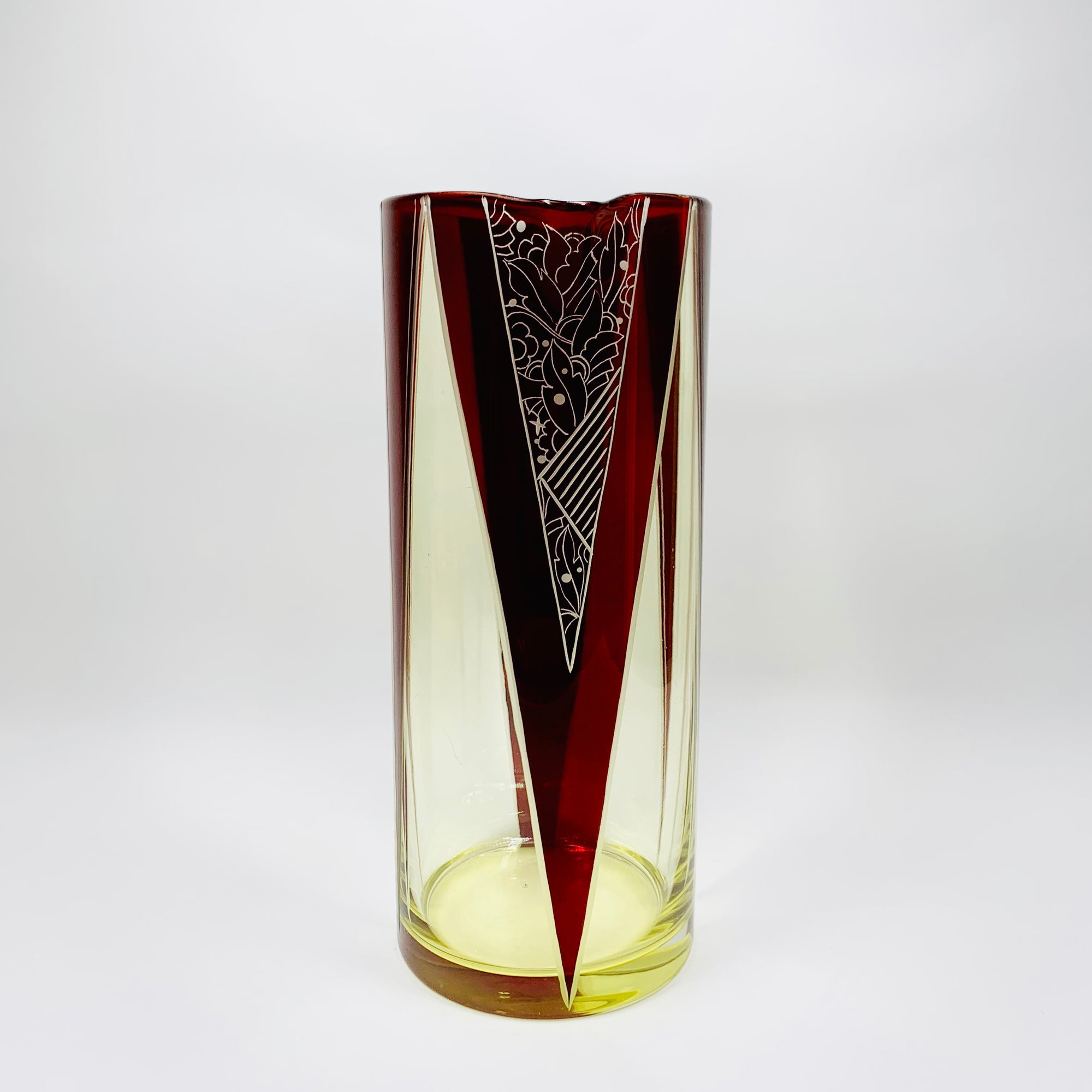 Extremely extremely rare antique Art Deco ruby enamel and citrine glass jug and matching wine glasses set by Karl Palda