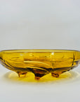 Antique Art Deco amber glass float bowl with matching flower frog