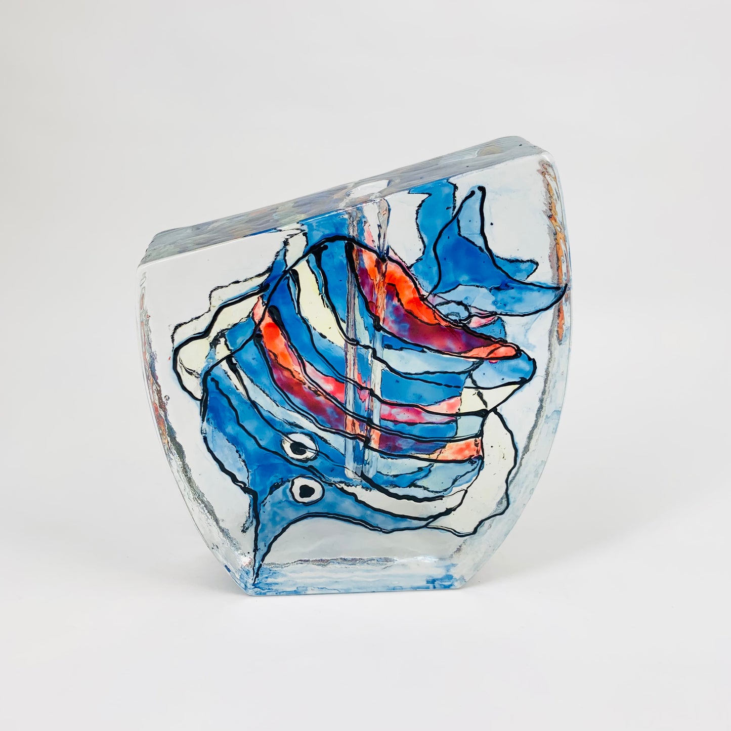 Hand painted fish on paperweight single stem vase