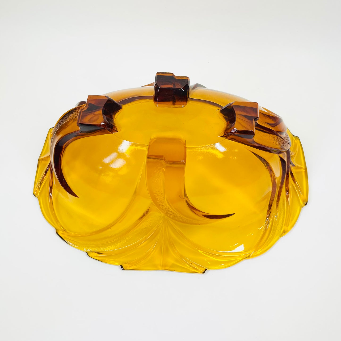 Art Deco sail pattern amber footed glass bowl