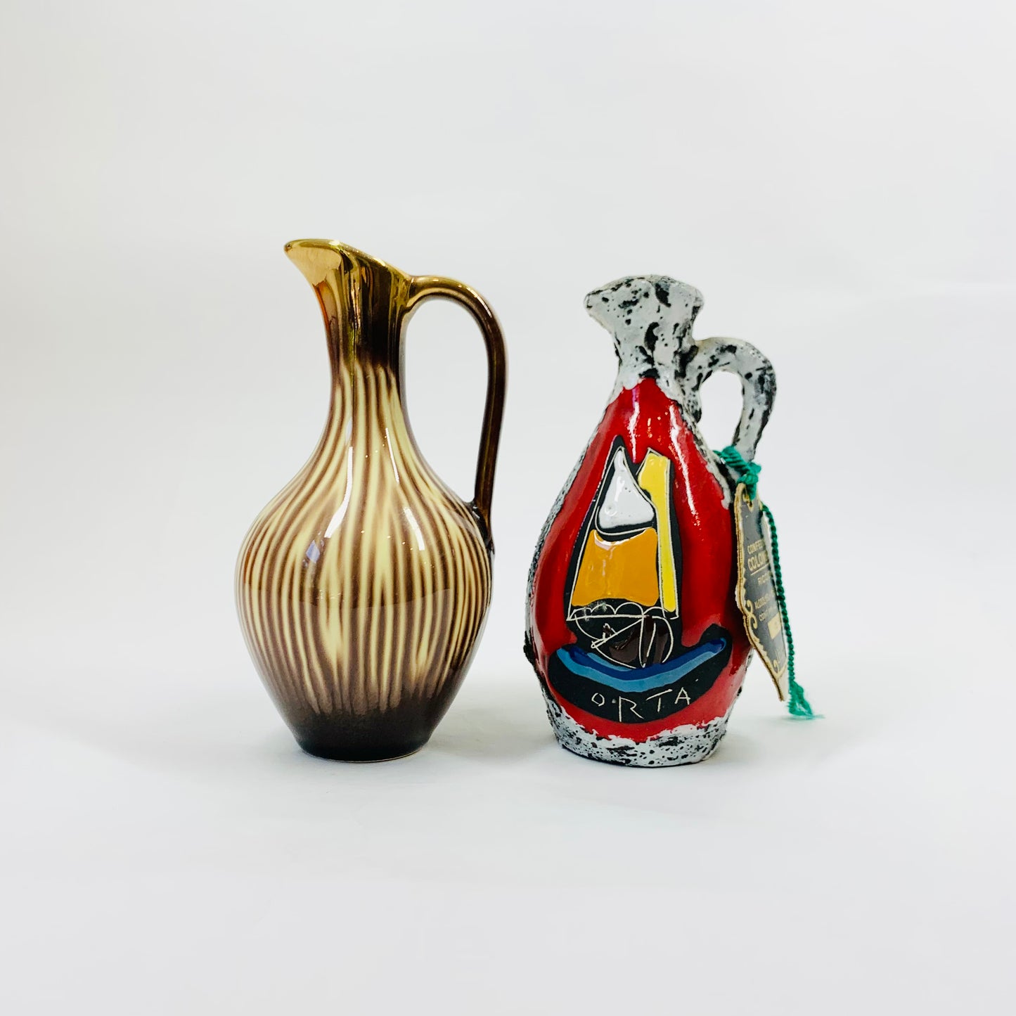 Midcentury hand made West German orange pottery jug/vase