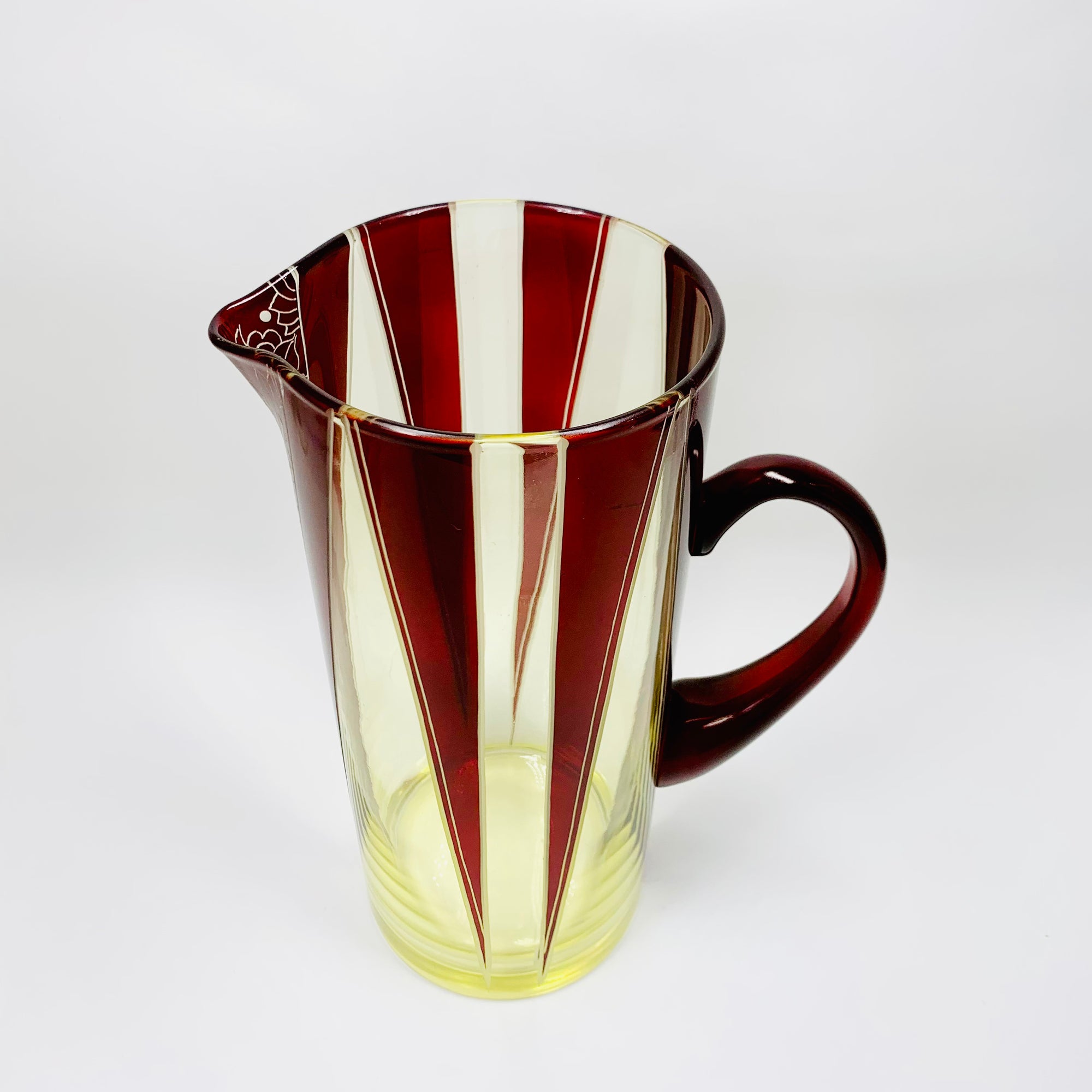 Extremely extremely rare antique Art Deco ruby enamel and citrine glass jug and matching wine glasses set by Karl Palda