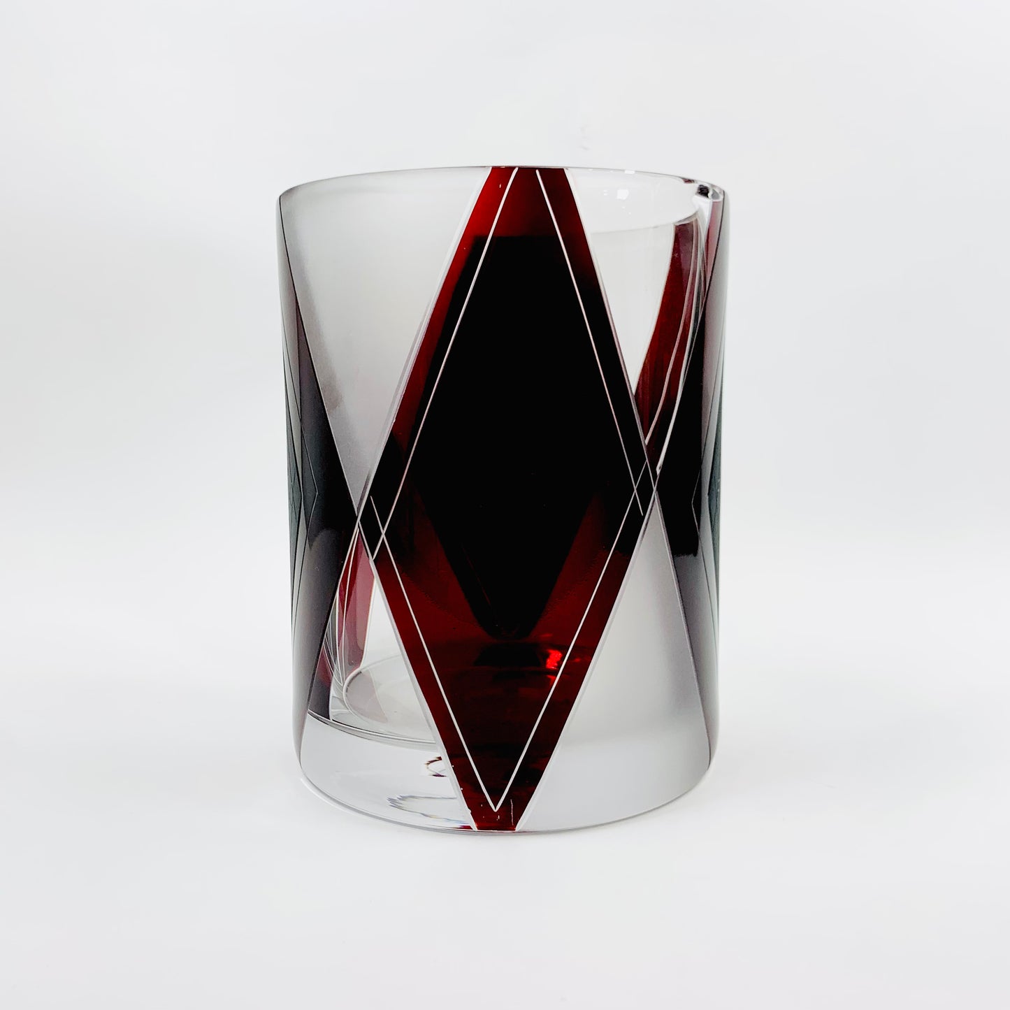 Extremely rare antique Art Deco part satin black and ruby enamel cylinder glass vase by Karl Palda