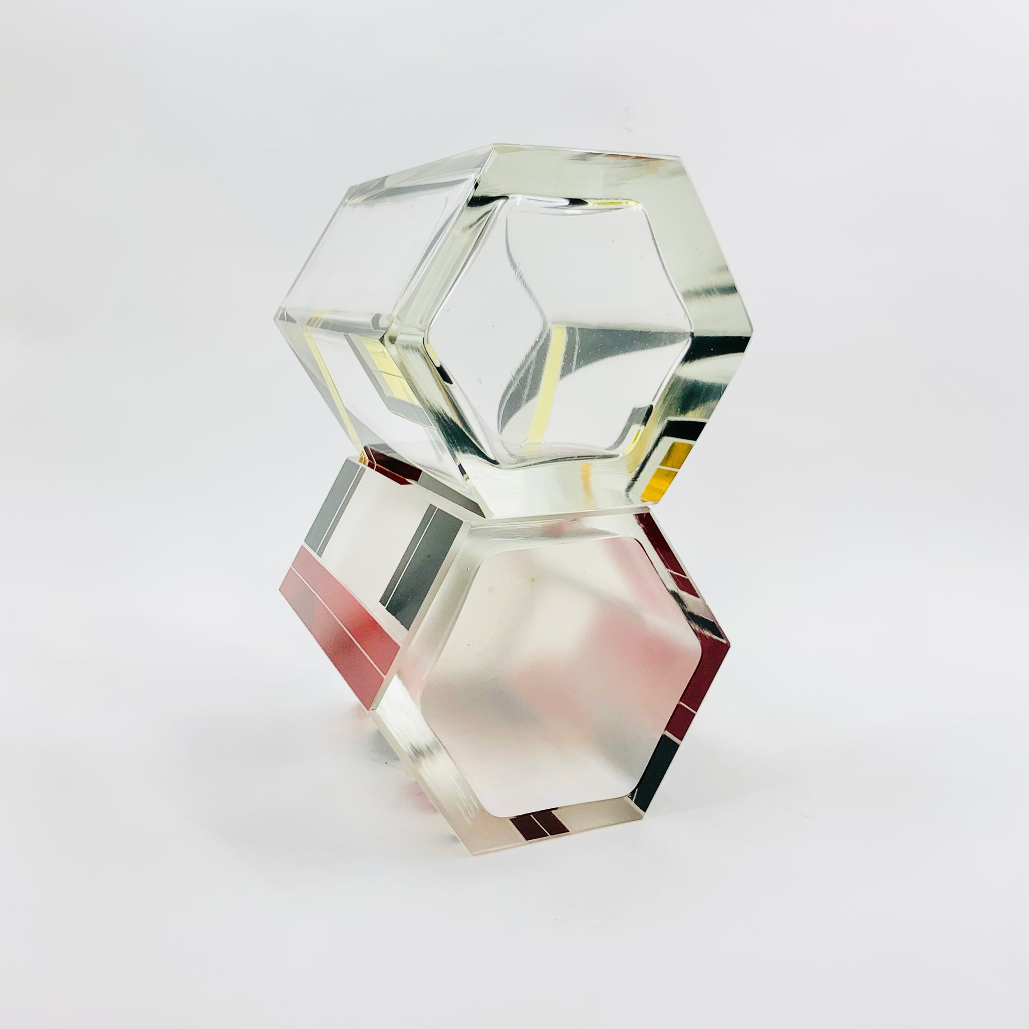 Antique Art Deco black and citrine hexagons glass posy vase by Karl Palda