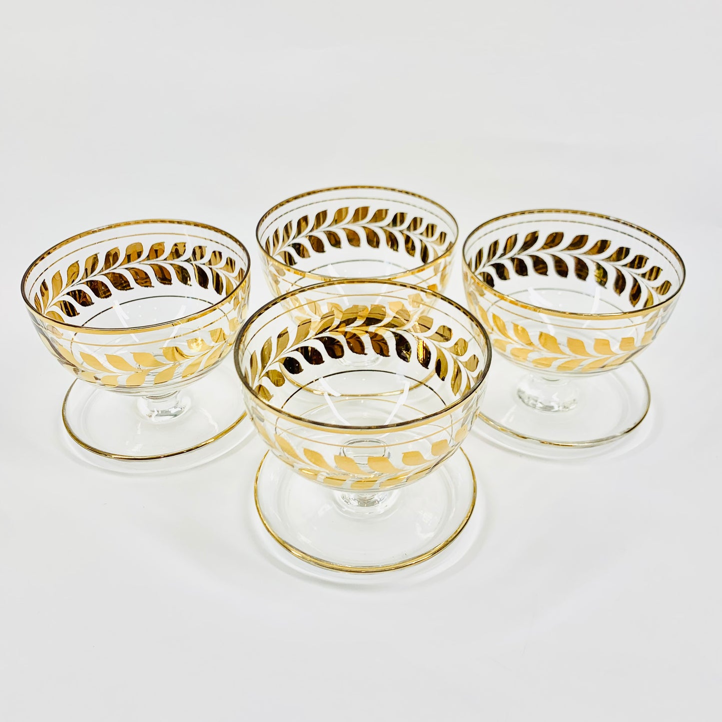 Rare Midcentury Tiffin dessert coupe with gold gilding leaves pattern