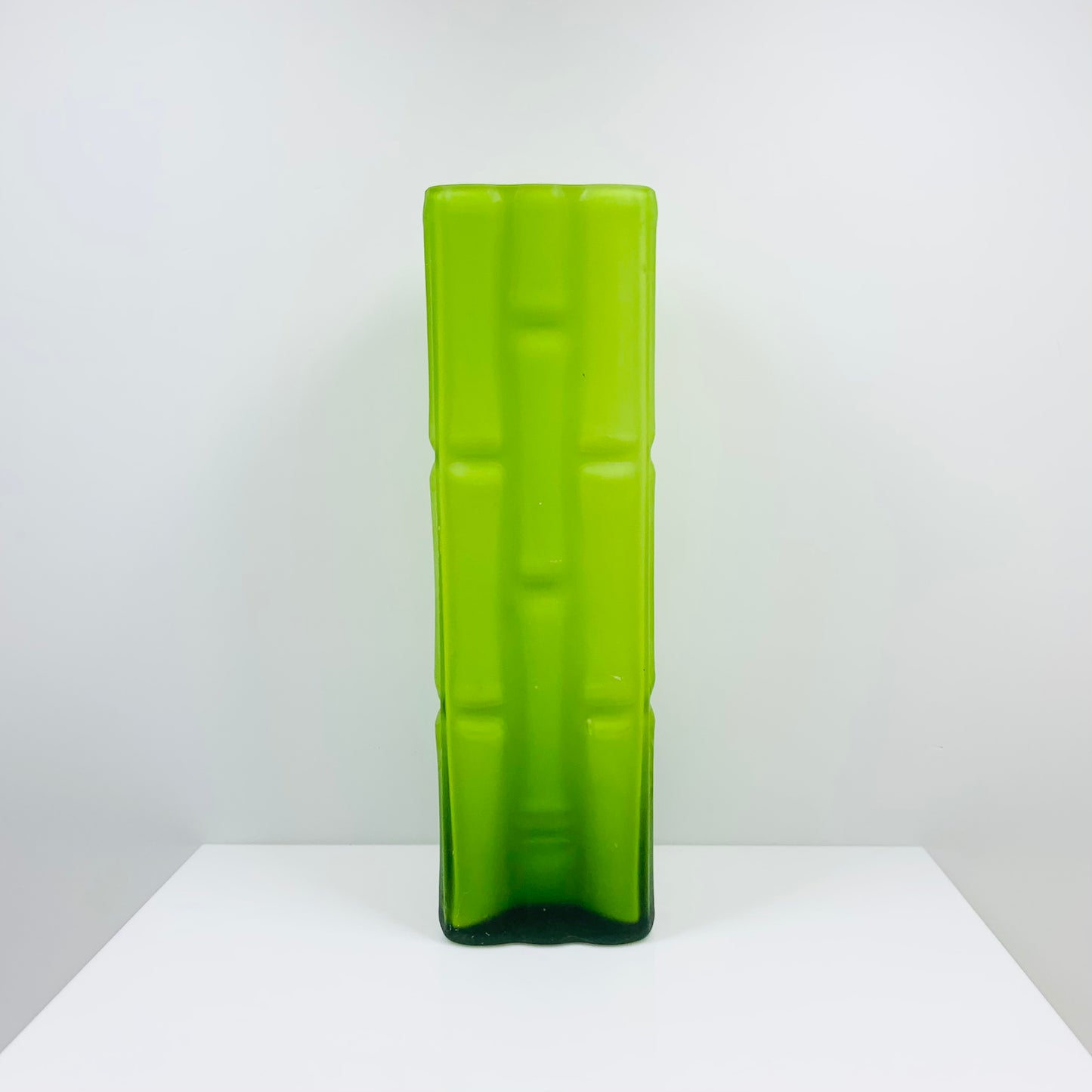 Extremely rare MCM Japanese cased lime green satin bamboo glass vase