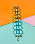 Antique Art Nouveau hand strung blue beads bracelet with sterling silver snap clasp