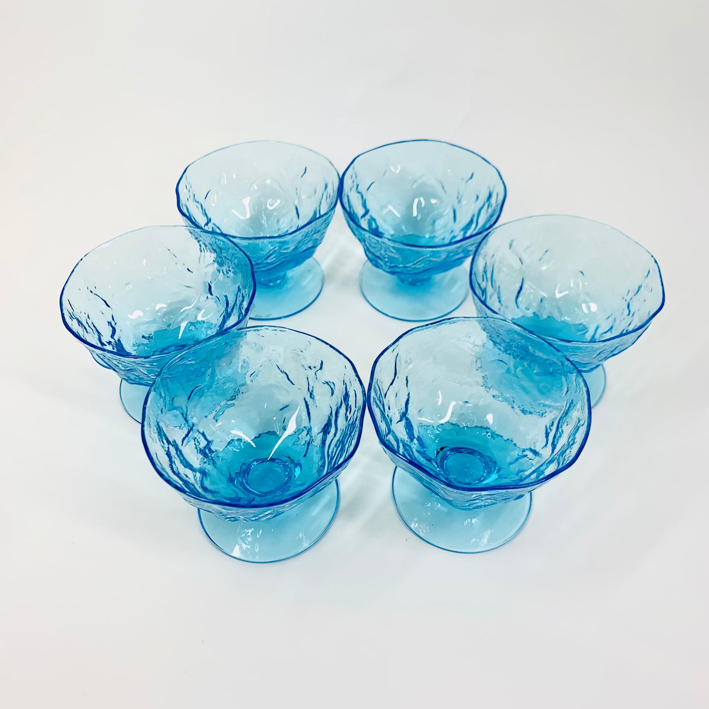 Rare Midcentury Imperial Kallaglas turquoise glass coupe/dessert bowls