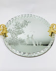1940s hand etched mirror tray with gold aventurine rope border