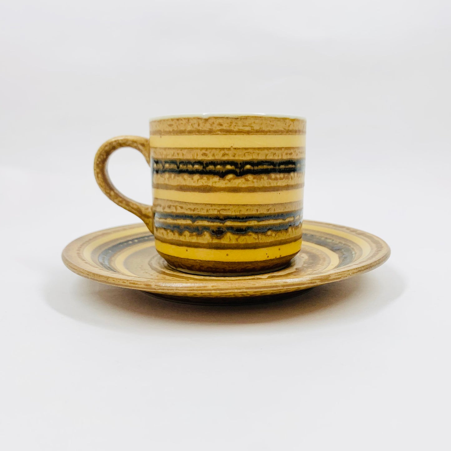 Rare 1970s Japanese hand painted brownish gold pottery coffee/tea cup and matching saucer