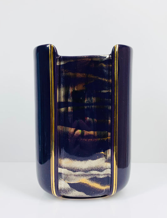 Vintage Greek cobalt porcelain gold gilded vase