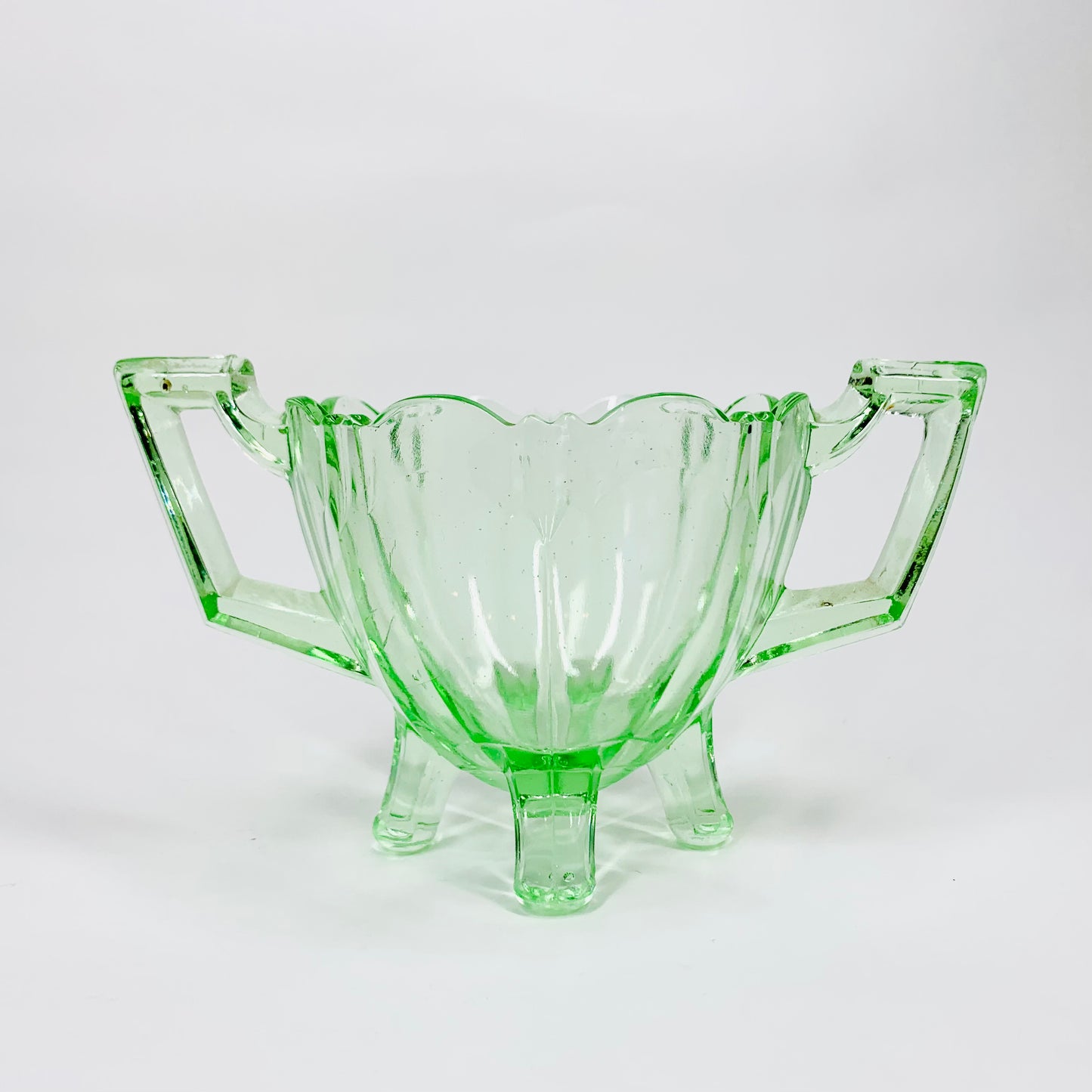 Art Deco green depression glass creamer jug and sugar bowl
