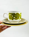 Retro Staffordshire English porcelain coffee/tea cup matching saucer & cake plate