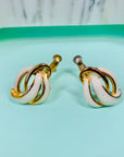 Rare 1960s Italian triple gold plated white enamel knot screw back clip on earrings