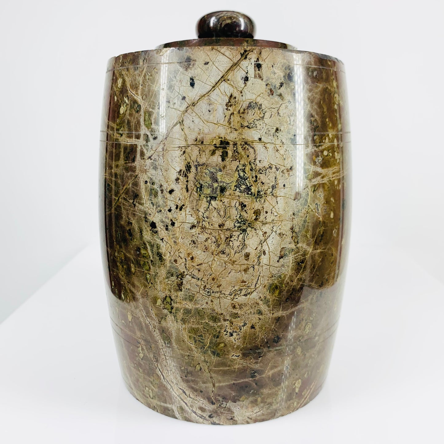 Antique granite lidded jar