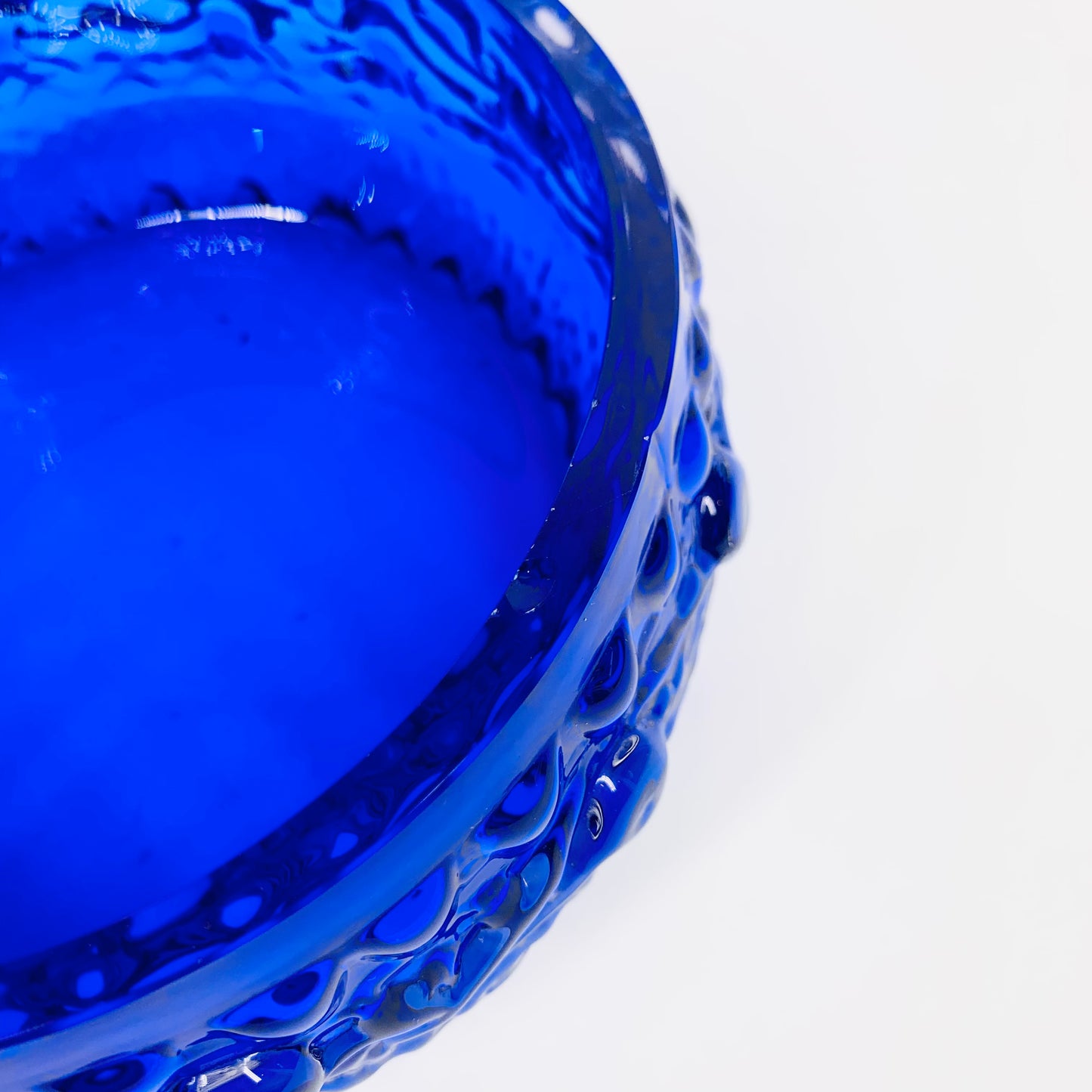 Midcentury Finnish cobalt blue glass bowl by Tamara Aladin with relief